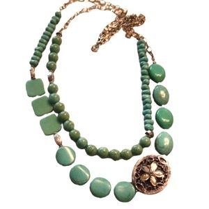 faux Turquoise medallion necklace double strand signed js